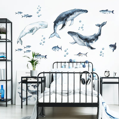 Naklejki na ścianę do pokoju dziecięcego zwierzęta morskie wieloryby i walenie