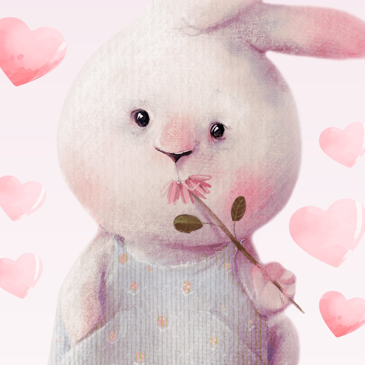 Kolorowe naklejki ścienne urocze króliki i różowe serca