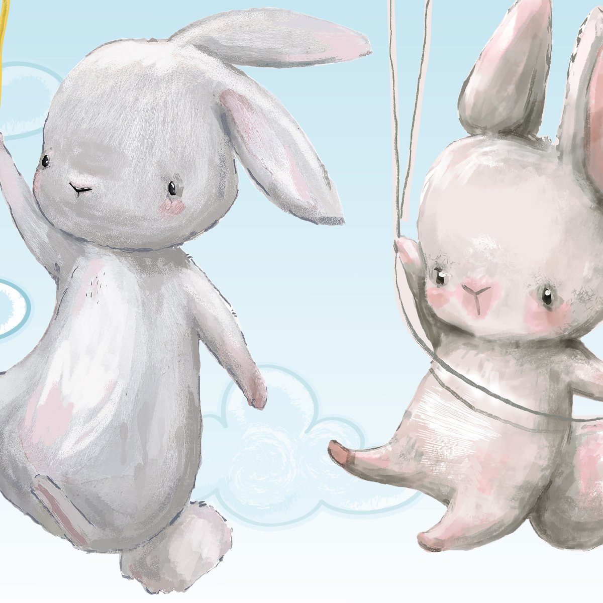 Naklejki ścienne króliki i latające różowe baloniki#kolor_rozowy