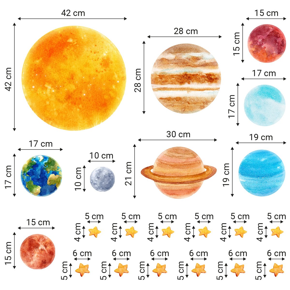 Naklejki ścienne planety, ziemia, mars, słońce, jupiter i gwiazdy dla dzieci