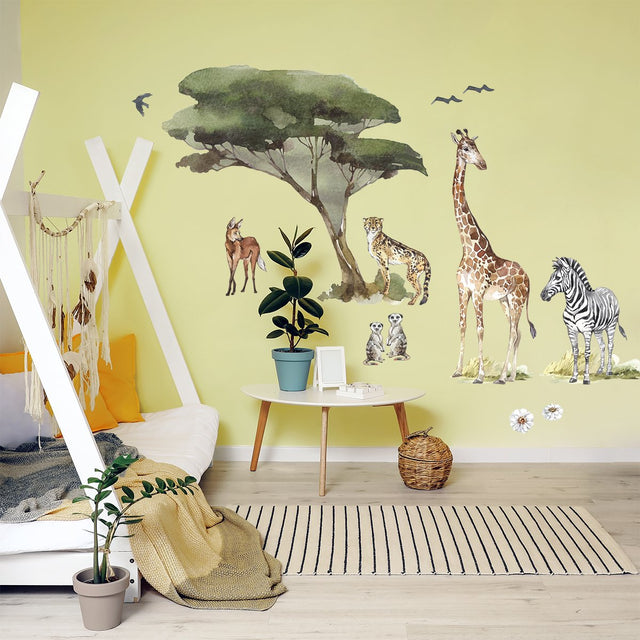 Naklejki ścienne dla dzieci - żyrafa, zebra i dzikie zwierzęta Afryki