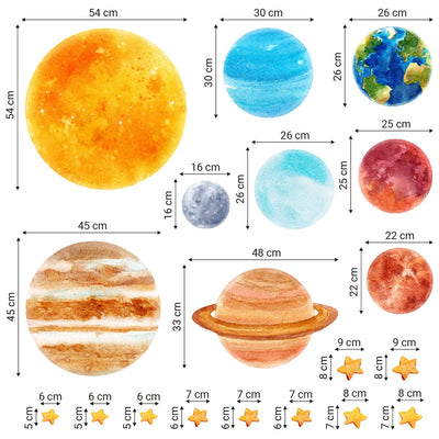 Kolorowe naklejki układ słoneczny, planety, słońce, ziemia, mars, jupiter i saturn