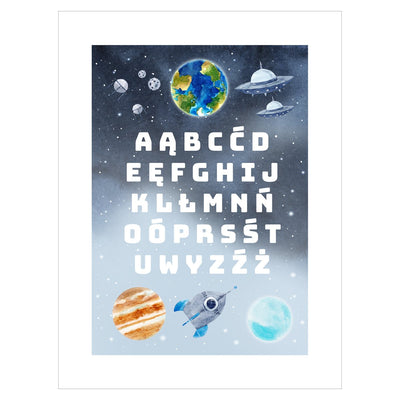 Plakat edukacyjny dla chłopca - kosmos i alfabet