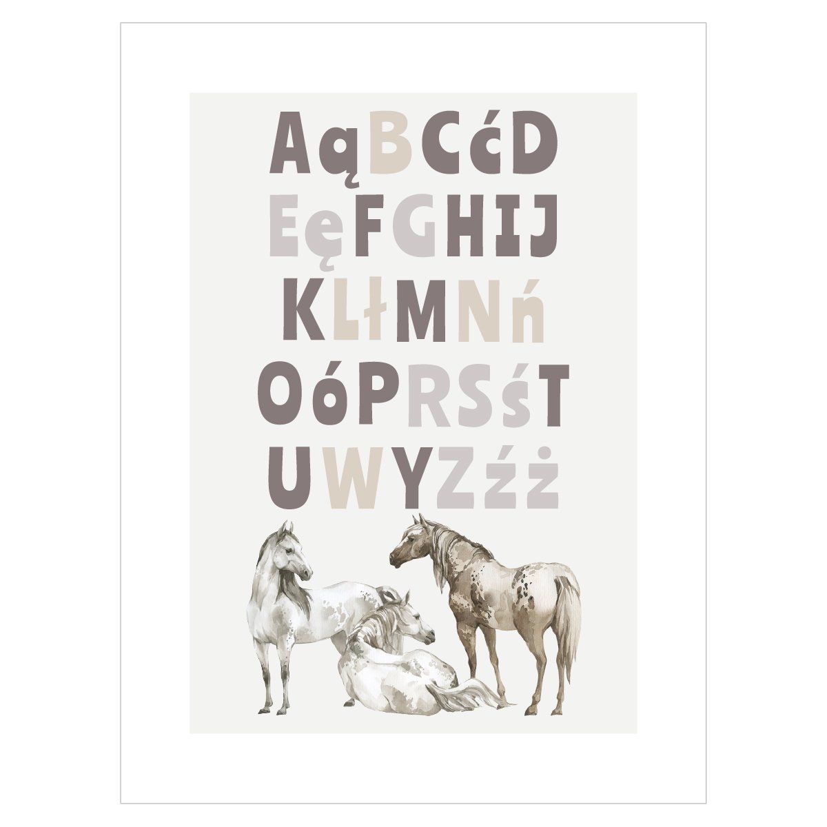 Plakat dla dzieci - alfabet i konie