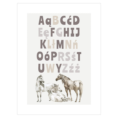 Plakat dla dzieci - alfabet i konie