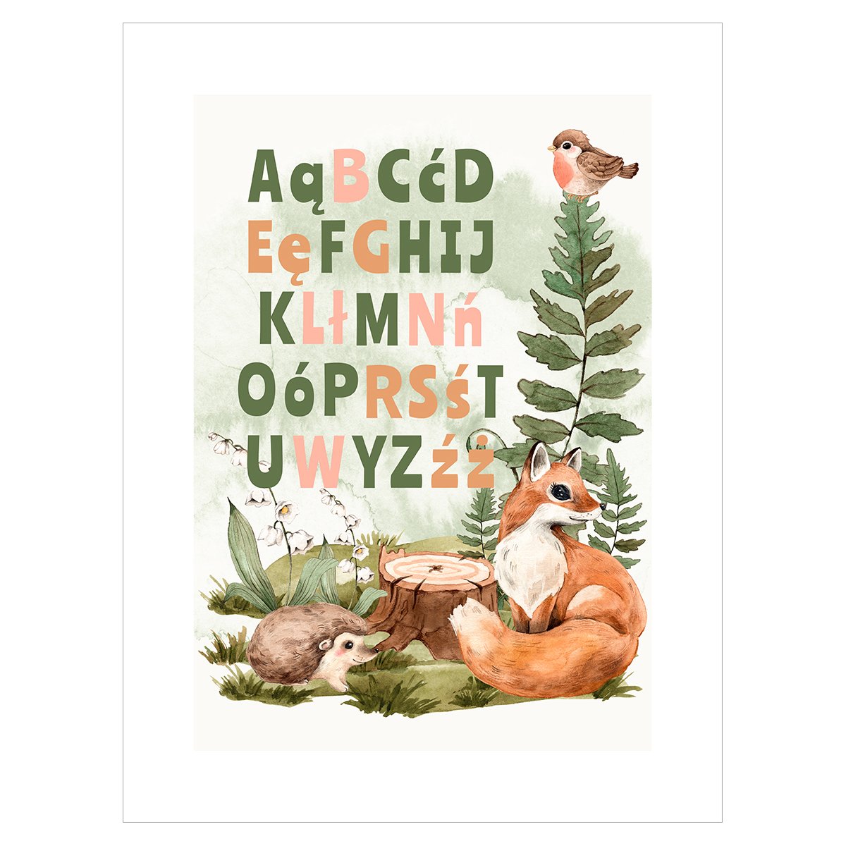 Plakat dla dzieci - alfabet i zwierzęta leśne