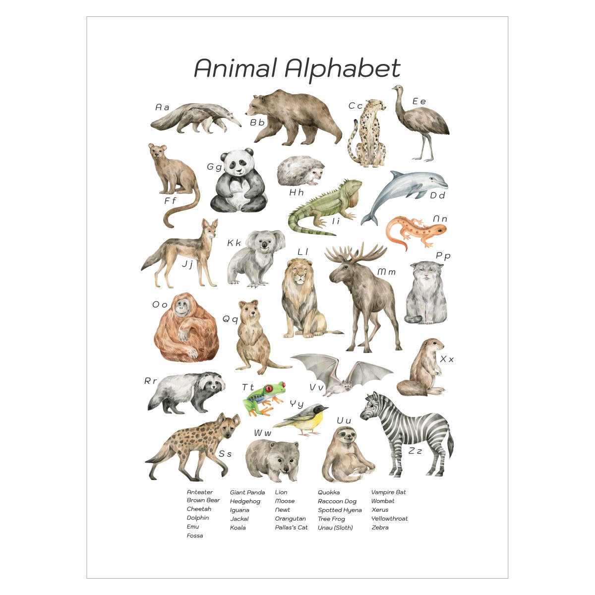 Plakat dla dzieci - alfabet ze zwierzętami