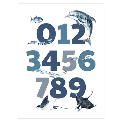 Plakat edukacyjny do pokoju dziecięcego - cyfry i zwierzęta morskie