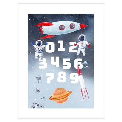 Plakat edukacyjny dla chłopca - kosmos i cyfry