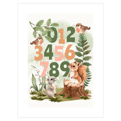 Plakat edukacyjny dla dzieci - cyfry i zwierzęta leśne