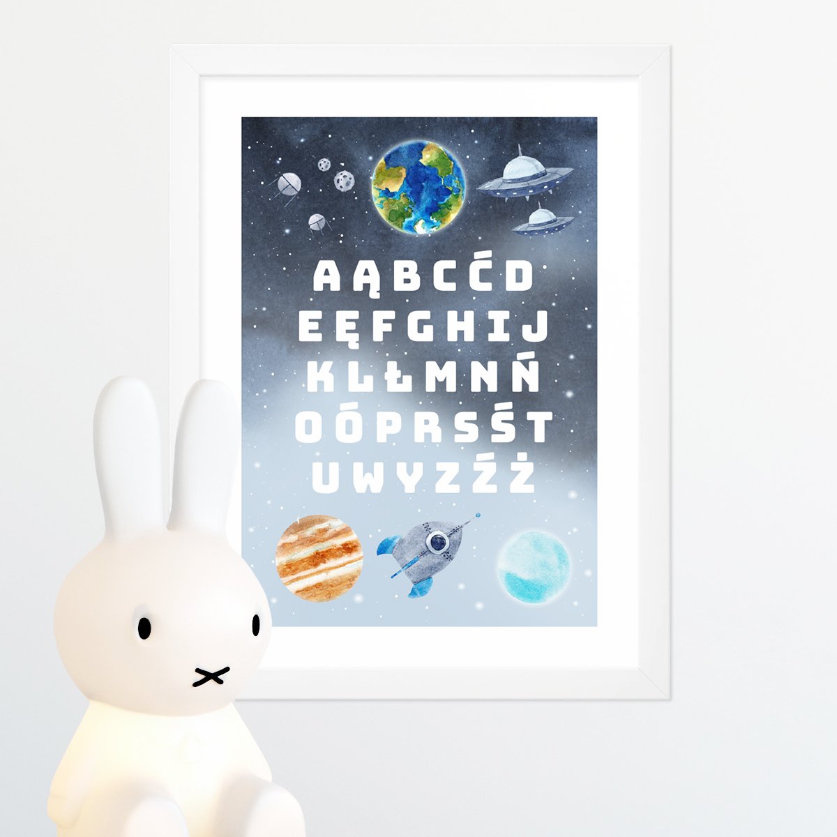 Plakat alfabet i kosmos dla chłopca 