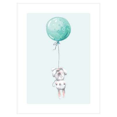 Plakat dla chłopca królik z balonem #kolor_mietowy