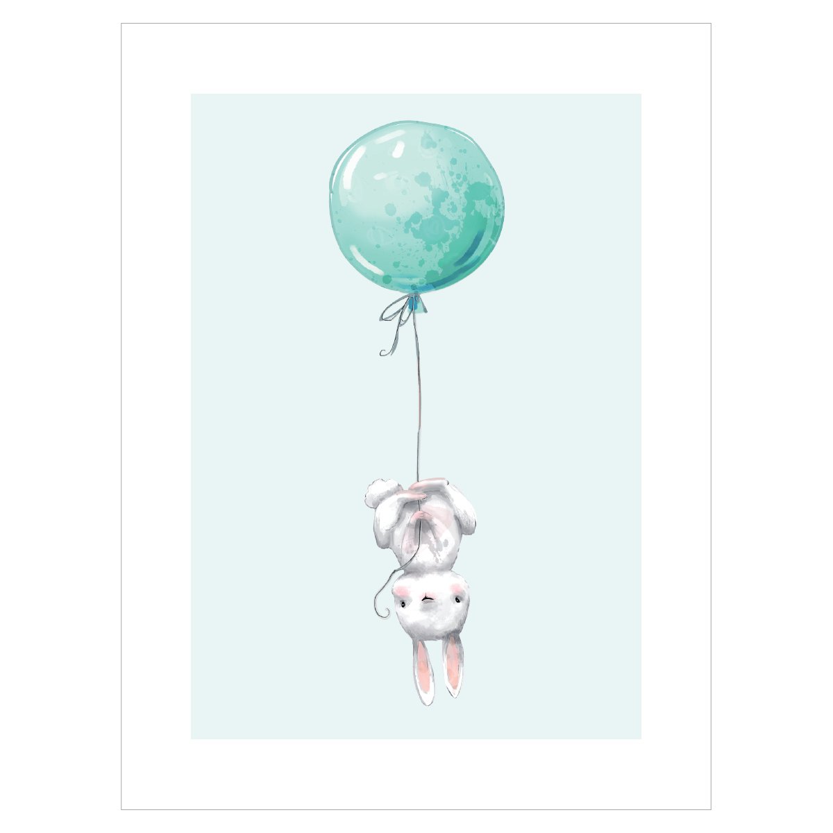 Plakat dla chłopca z króliczkiem trzymającym balon na miętowym tle#kolor_mietowy