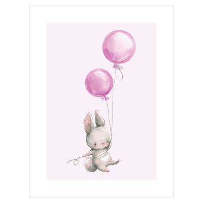 Plakat dla dzieci i młodzieży z króliczkiem i dwoma balonikami#kolor_rozowy