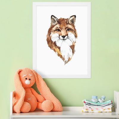 Plakat na ścianę dla dzieci rudy lis w białej ramce