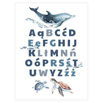 Plakat edukacyjny dla dziecka - alfabet i zwierzęta morskie