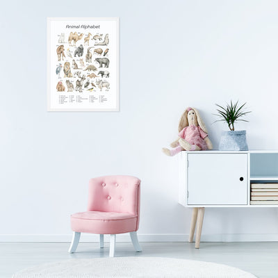 Plakat dla maluszka z alfabetem i zwierzętami w pokoju dziecięcym
