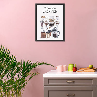 Plakat do kuchni z napisami i kawą z czarna ramką