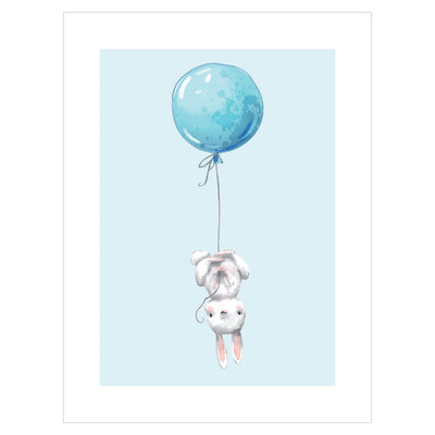 Plakat do pokoju dzieci królik z niebieskim balonem#kolor_niebieski