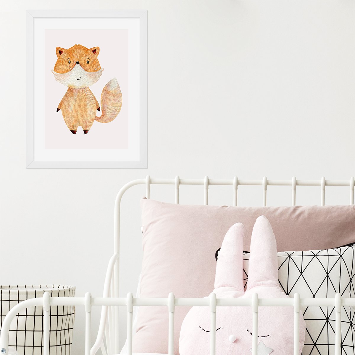 Plakat w białej ramie z lisem do pokoju małego dziecka
