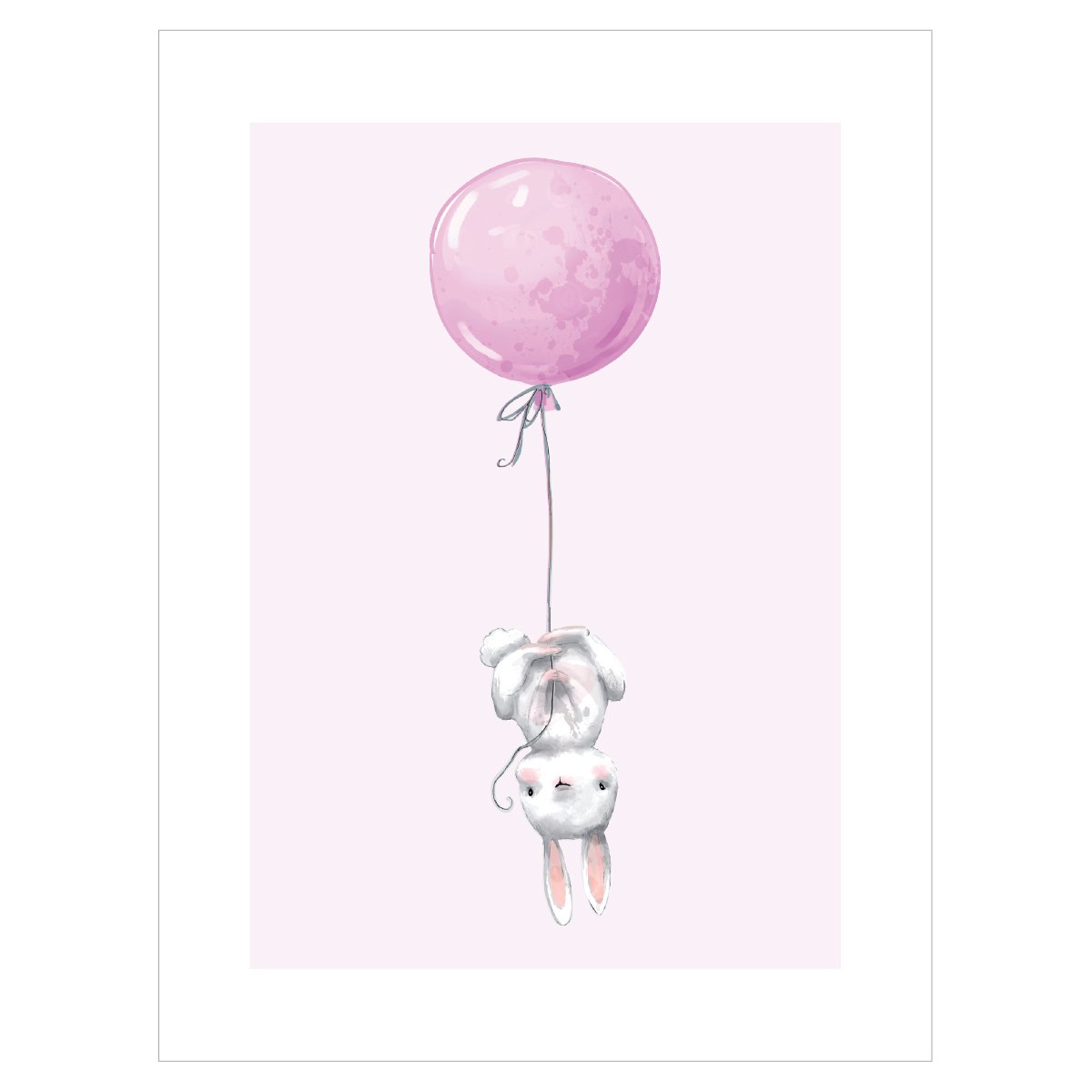 Plakat do pokoju  dziecka - królik lecący na balonie#kolor_rozowy