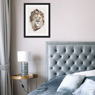 Plakat do sypialni z lwem w czarnej ramie