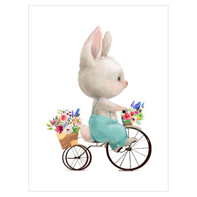 Plakat dla dzieci i młodzieży - króliczek jadący na rowerze