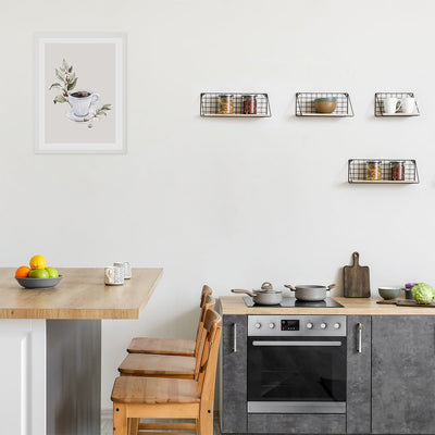 Plakat na ścianę do kuchni 50x70 cm filiżanka i gałązki kawy z białą ramką