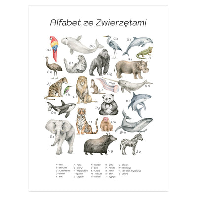 Plakat z alfabetem i zwierzętami do pokoju dziecięcego