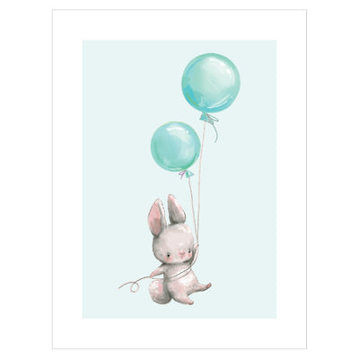Plakat z bajek z królikiem i balonami#kolor_mietowy
