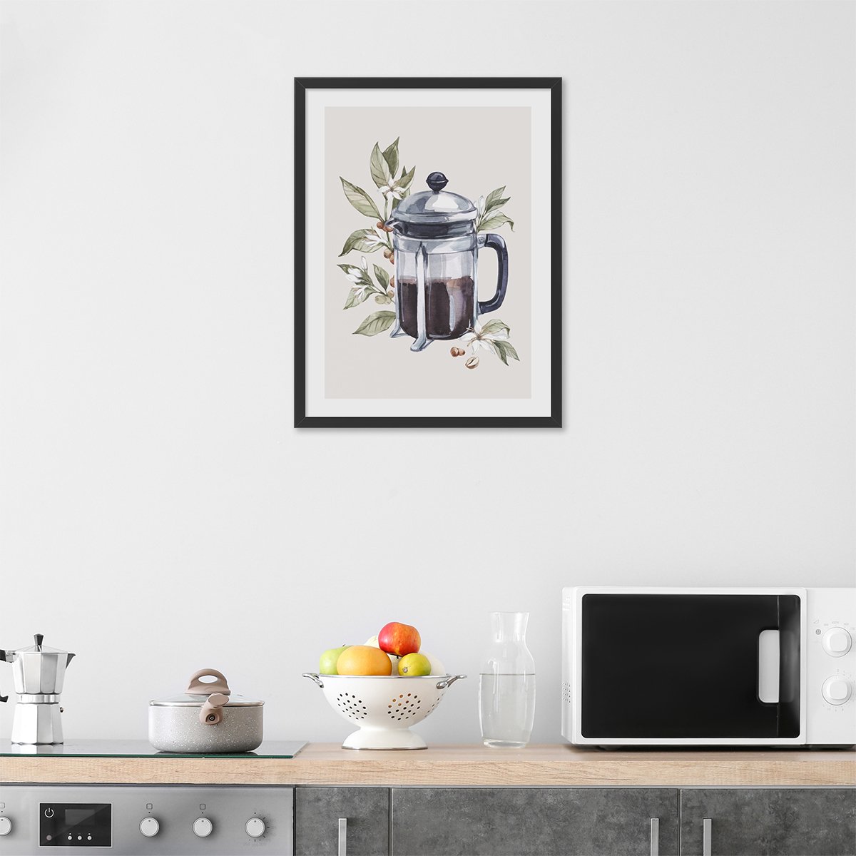 Plakat do kuchni z kawą w czarnej ramce