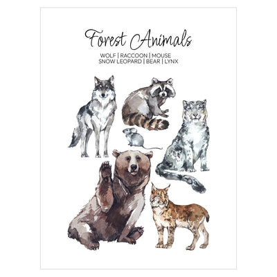 Plakat z misiem i zwierzętami leśnymi