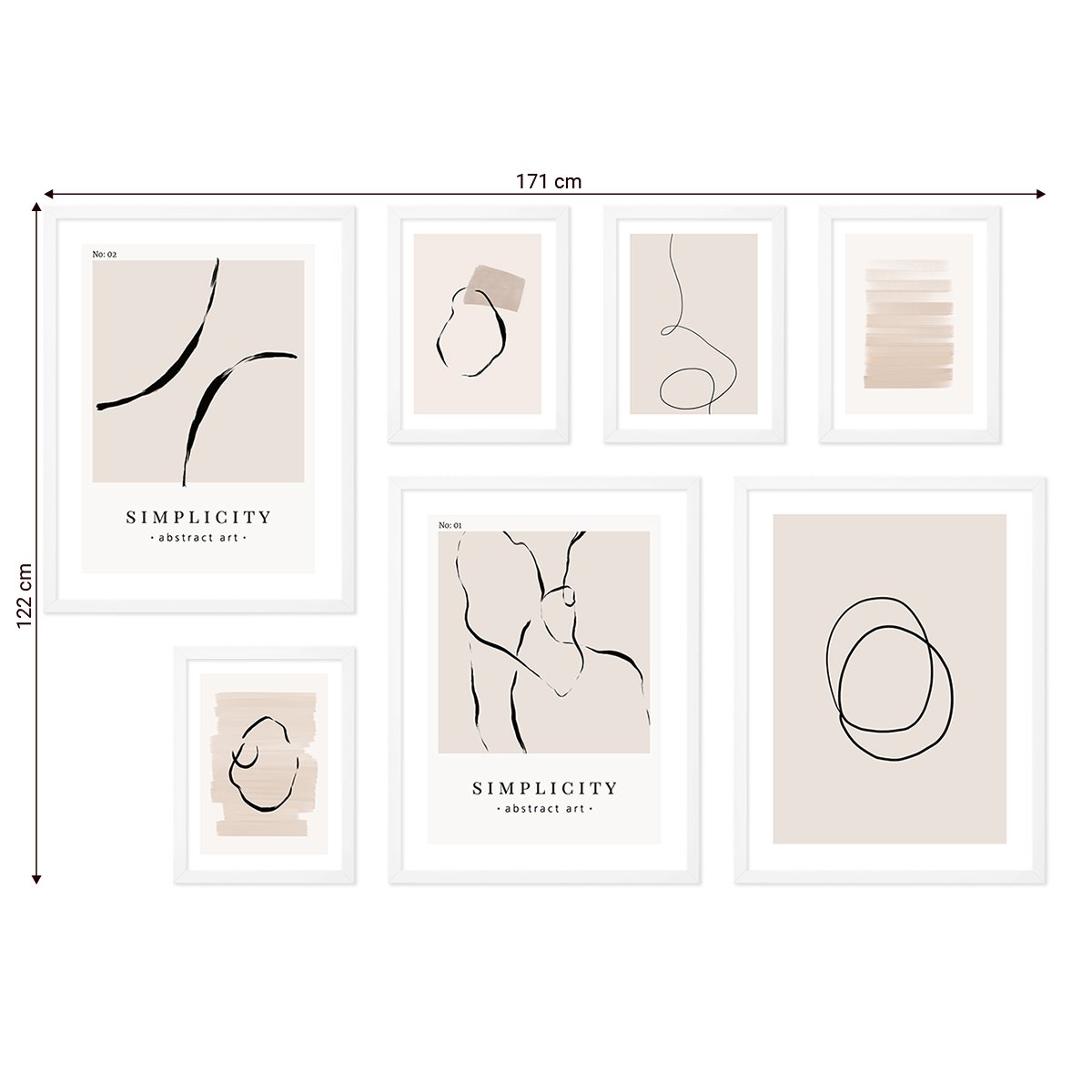Plakaty abstrakcja w odcieniach beżu z białymi ramkami w galerii ściennej  do sypialni#ramka_biala