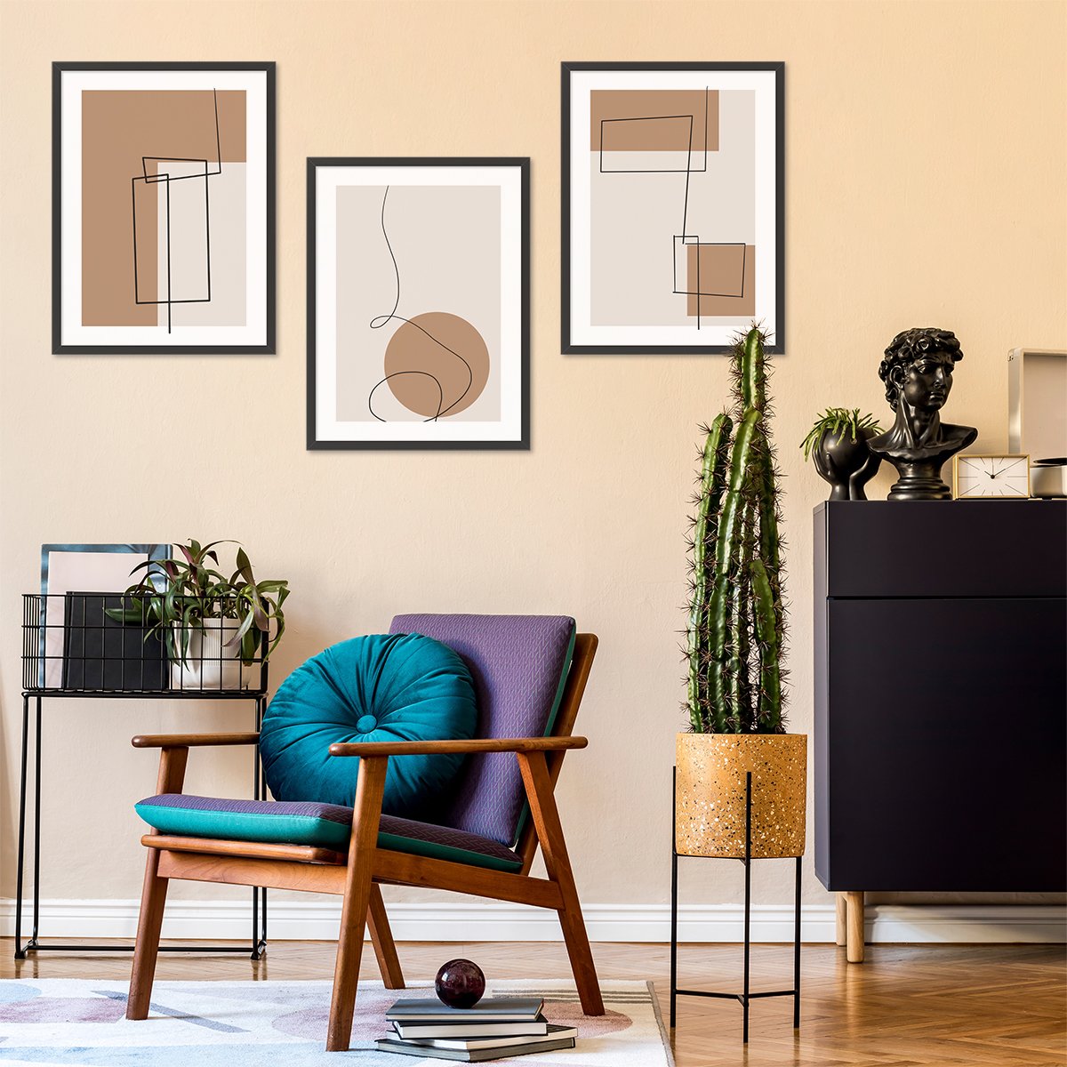 Plakaty 50x70 cm z czarnymi ramkami do salonu geometryczne wzory