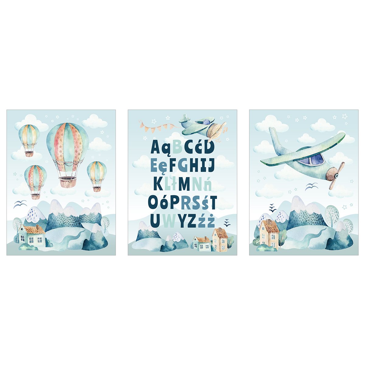 Plakaty do pokoju chłopca - alfabet - zestaw trzech plakatów