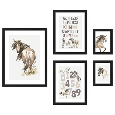Galeria obrazów dla dzieci - plakaty cyfry, alfabet i konie z czarnymi ramkami#ramka_czarna