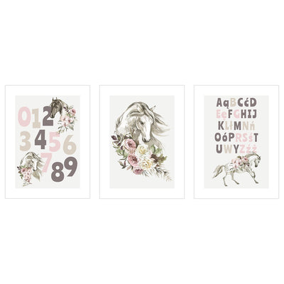 Edukacyjne plakaty do pokoju dziewczynki - alfabet i cyfry - zestaw trzech plakatów