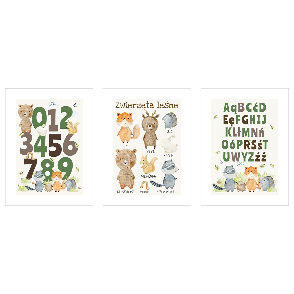 Plakaty edukacyjne do przedszkola - alfabet i cyfry - zestaw trzech plakatów