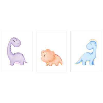 Plakaty do pokoju dziecięcego - kolorowe dinozaury - zestaw trzech plakatów