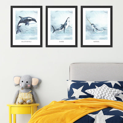 Plakaty dla dzieci zwierzęta oceaniczne do pokoju rodzeństwa