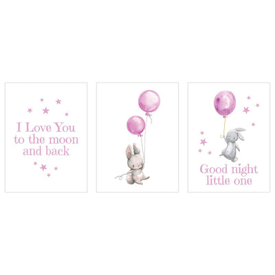Plakaty dla dziewczynki - króliki z balonami - zestaw trzech plakatów#kolor_rozowy