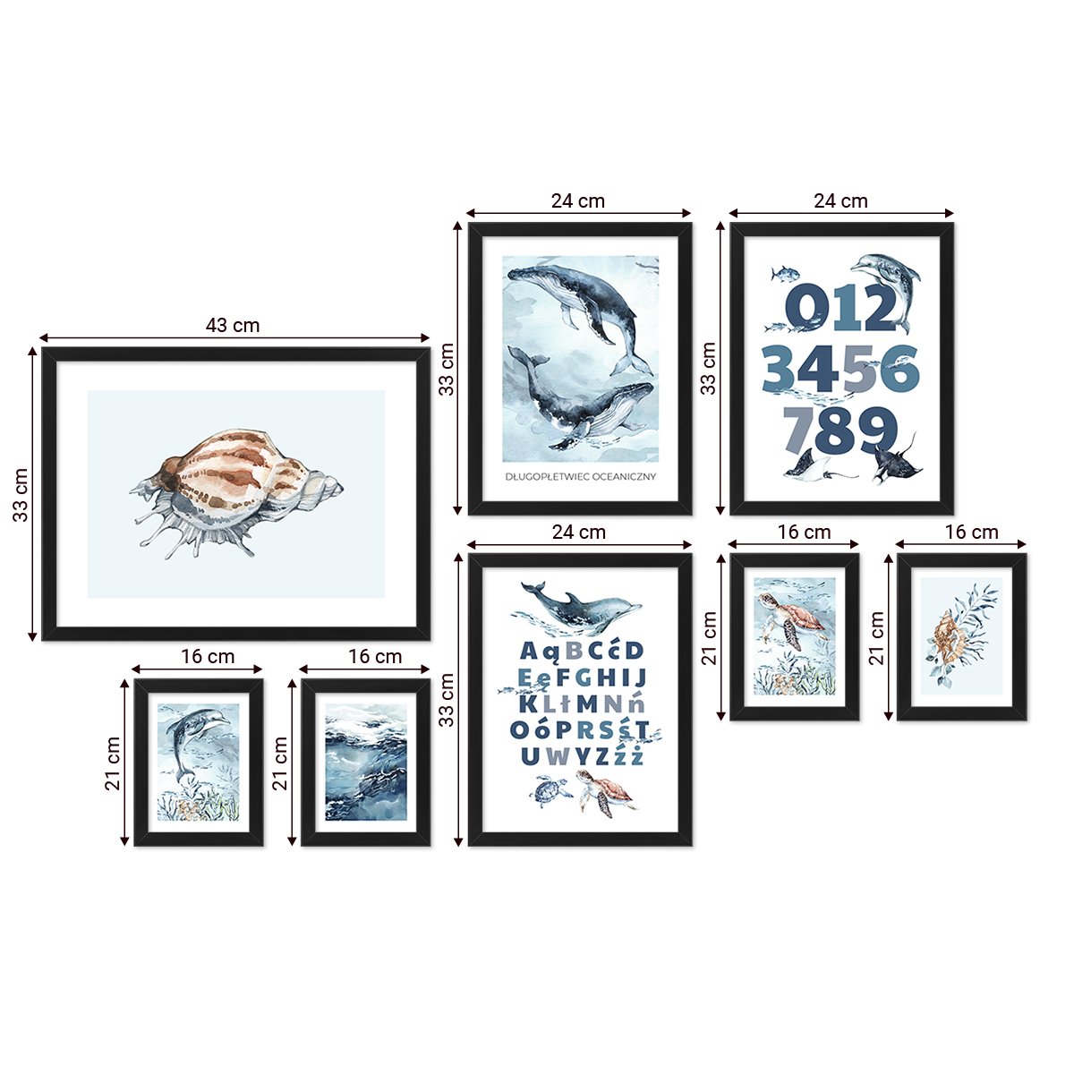 Galeria obrazów do pokoju chłopca - plakaty z oceanem i zwierzętami morskimii#ramka_czarna