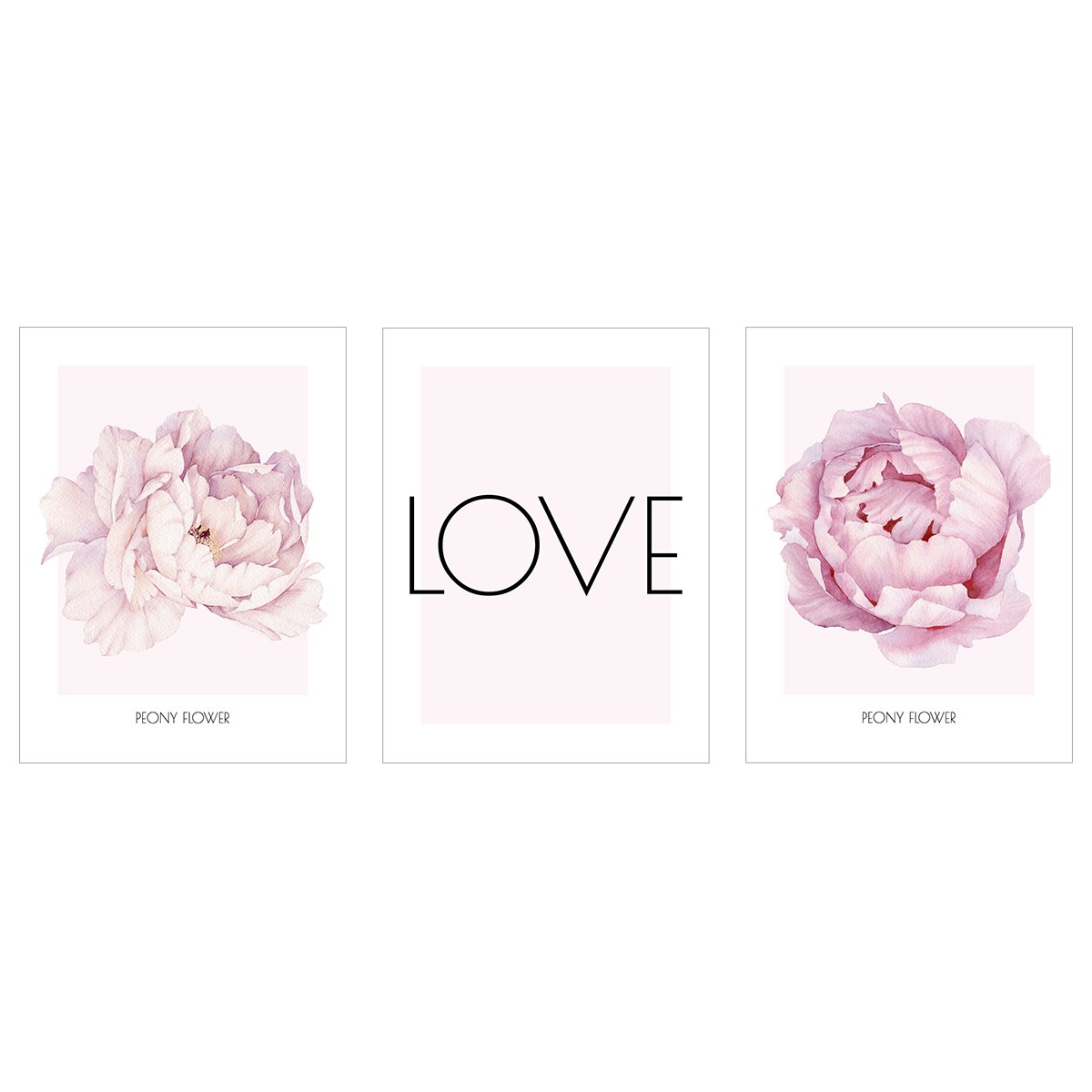 Platy do salonu z kwiatami piwonii i napisem LOVE#kolor_rozowy-mix