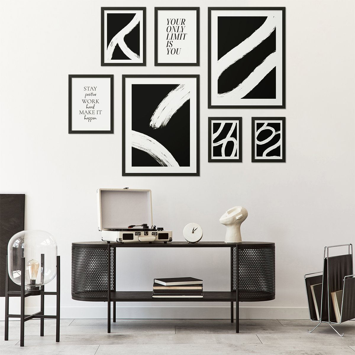 Galeria obrazów - nowoczesne czarno-białe plakaty abstrakcje do salonu#ramka_czarna