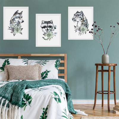 Plakaty zwierzęta leśne i rośliny do sypialni
