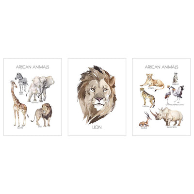 Plakaty edukacyjne ze zwierzętami Afryki - zestaw trzech plakatów