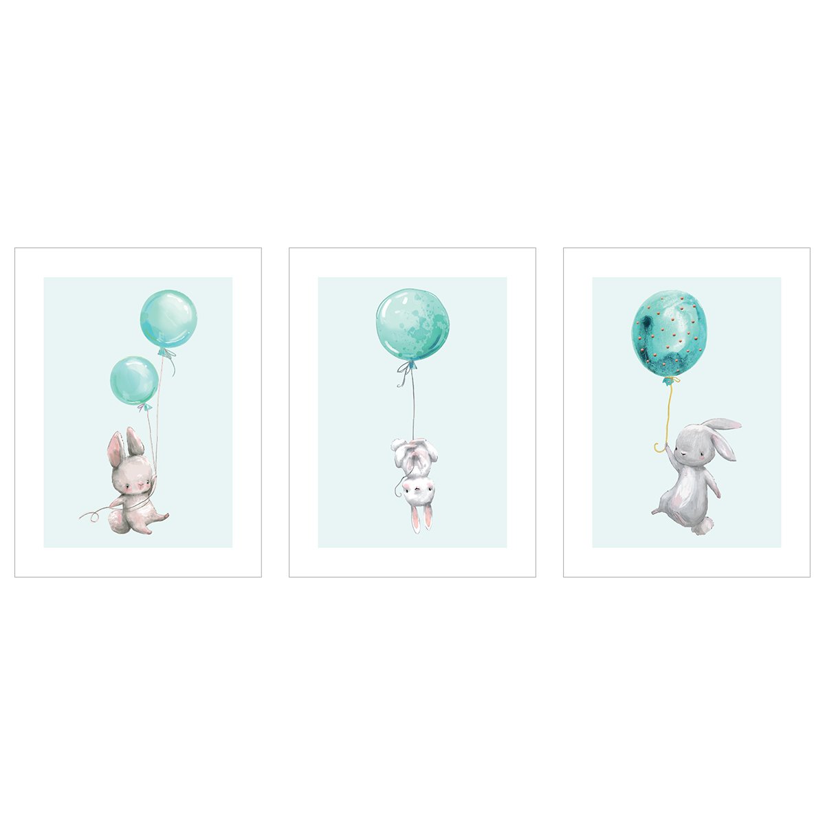 Plakaty edukacyjne dla dzieci z królikami i miętowymi balonami#kolor_mietowy