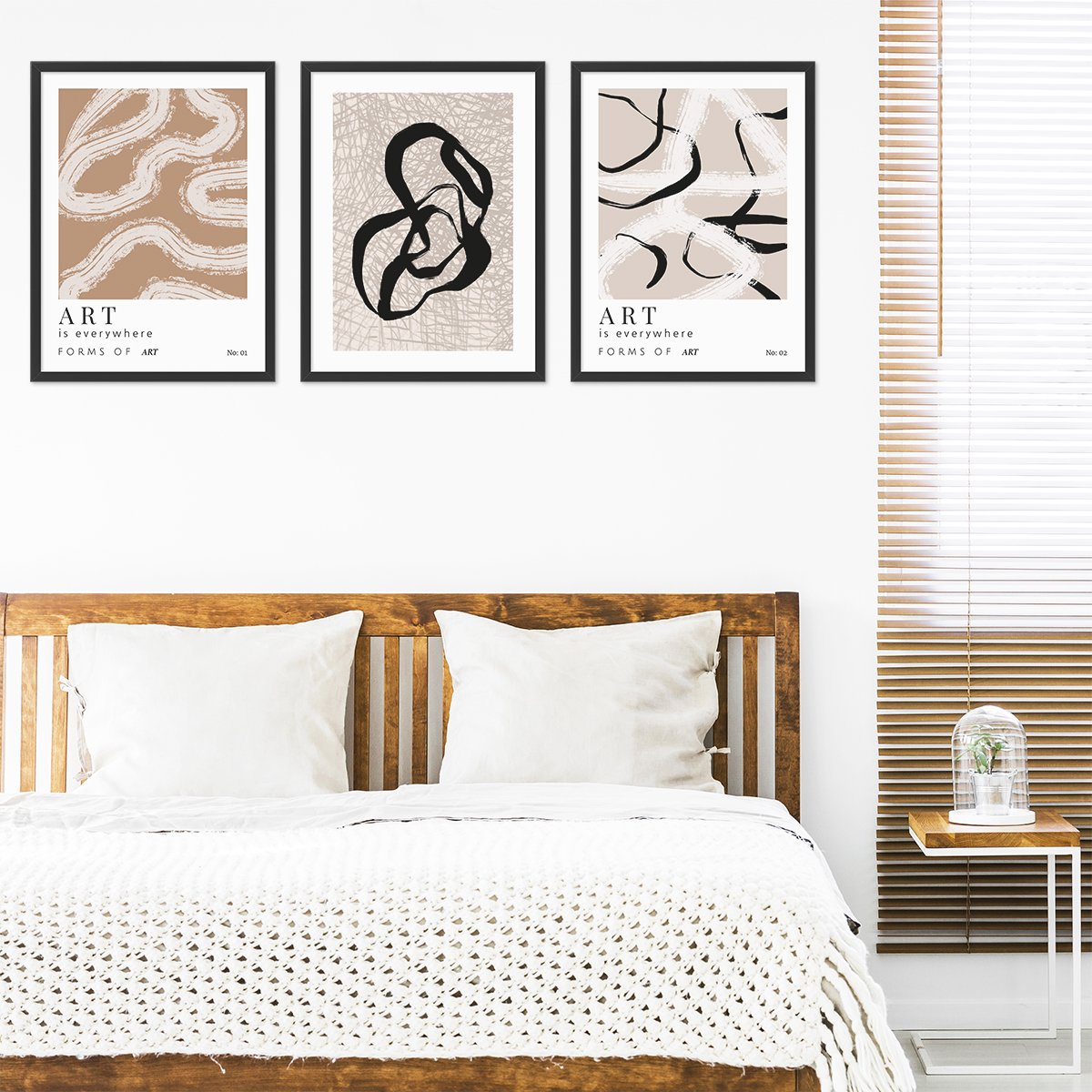 Plakaty 50x70 cm z ramkami do sypialni - graficzne abstrakcje