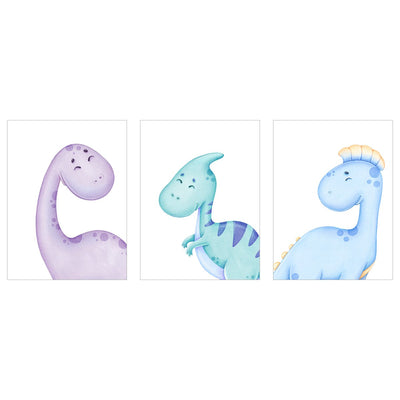 Plakaty na ścianę dla dziewczynki - kolorowe dinozaury - zestaw trzech plakatów
