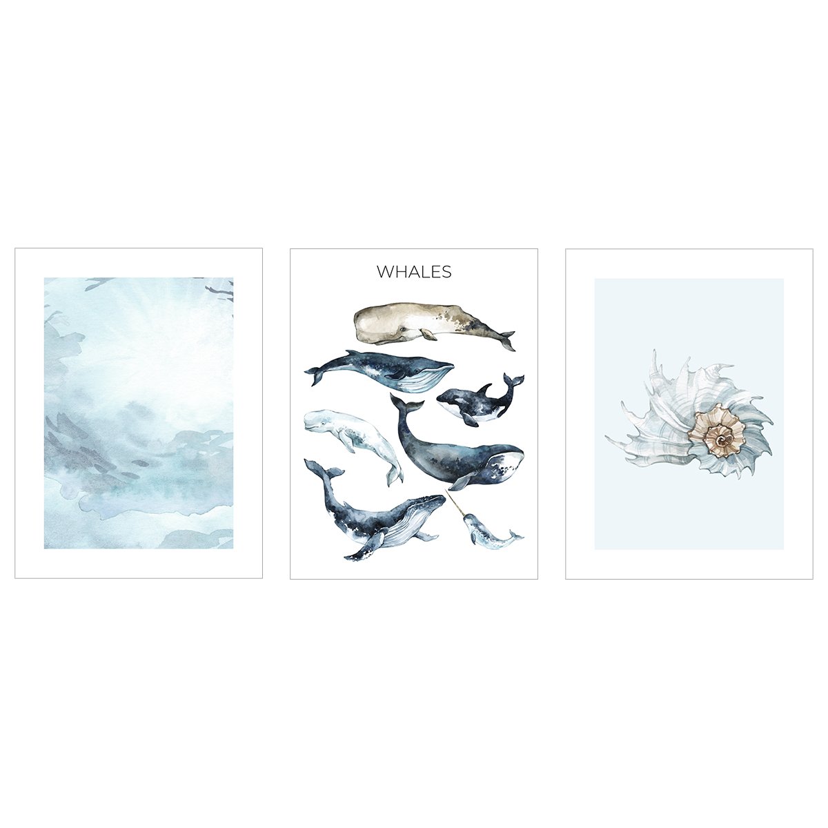 Plakaty na ściany ze zwierzętami morskimi i oceanem - zestaw trzech plakatów